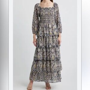 Chelsea Elegant Patterned Maxi ruffle  Dress size small